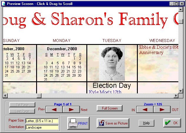 Family Picture Calendar Screenshot